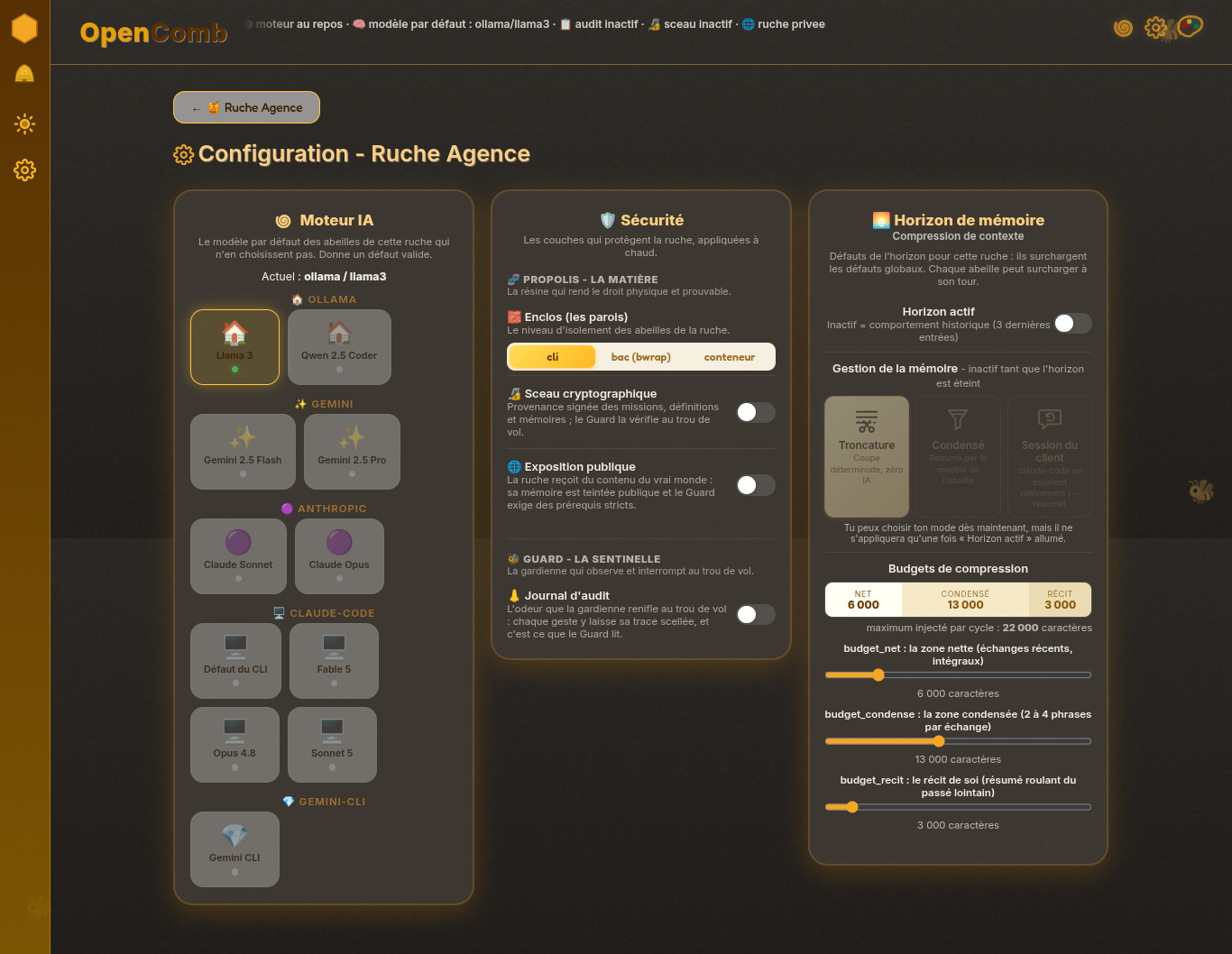 Console de configuration de la ruche OpenComb
